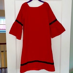 Girls size 12 - red corduroy dress with black sequin trim